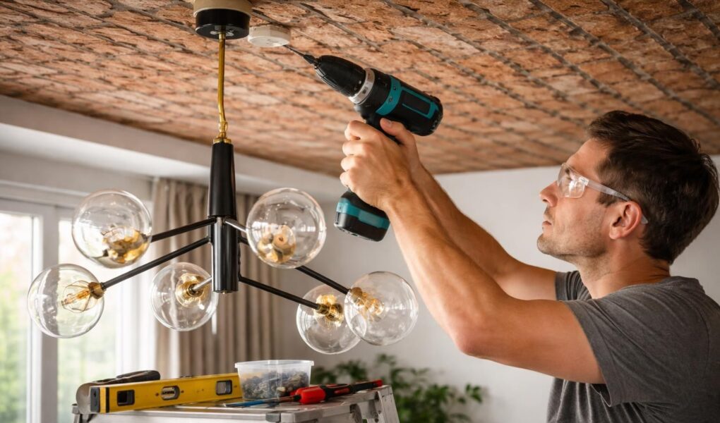 découvrez notre guide complet pour fixer un lustre en toute sécurité sur un plafond en brique, avec des conseils pratiques pour un perçage précis et efficace.