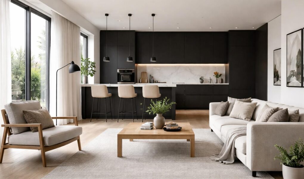 découvrez comment choisir le salon idéal pour parfaitement s'harmoniser avec une cuisine noire moderne, alliant style et élégance dans votre espace de vie.