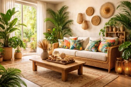 découvrez nos idées pour un salon style exotique et évadez-vous sans quitter votre canapé grâce à une décoration inspirée des tropiques.