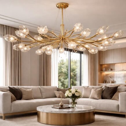 découvrez notre suspension en bronze doré, un luminaire de luxe idéal pour sublimer votre séjour avec élégance et raffinement.