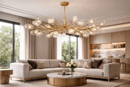 découvrez notre suspension en bronze doré, un luminaire de luxe idéal pour sublimer votre séjour avec élégance et raffinement.