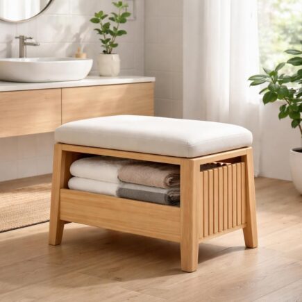 découvrez notre tabouret à linge de salle de bain, alliant confort d'assise et espace de rangement pratique pour optimiser votre salle de bain avec style.