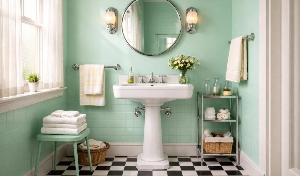 découvrez comment la peinture vert menthe peut transformer votre salle de bain avec un style rétro charmant et rafraîchissant. osez cette couleur tendance pour créer une ambiance unique et pleine de fraîcheur.