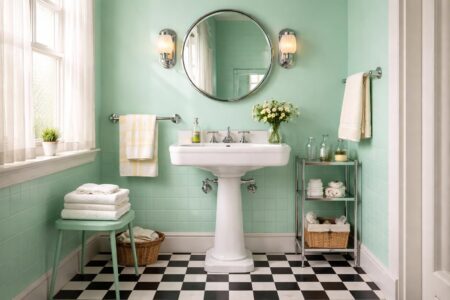 découvrez comment la peinture vert menthe peut transformer votre salle de bain avec un style rétro charmant et rafraîchissant. osez cette couleur tendance pour créer une ambiance unique et pleine de fraîcheur.