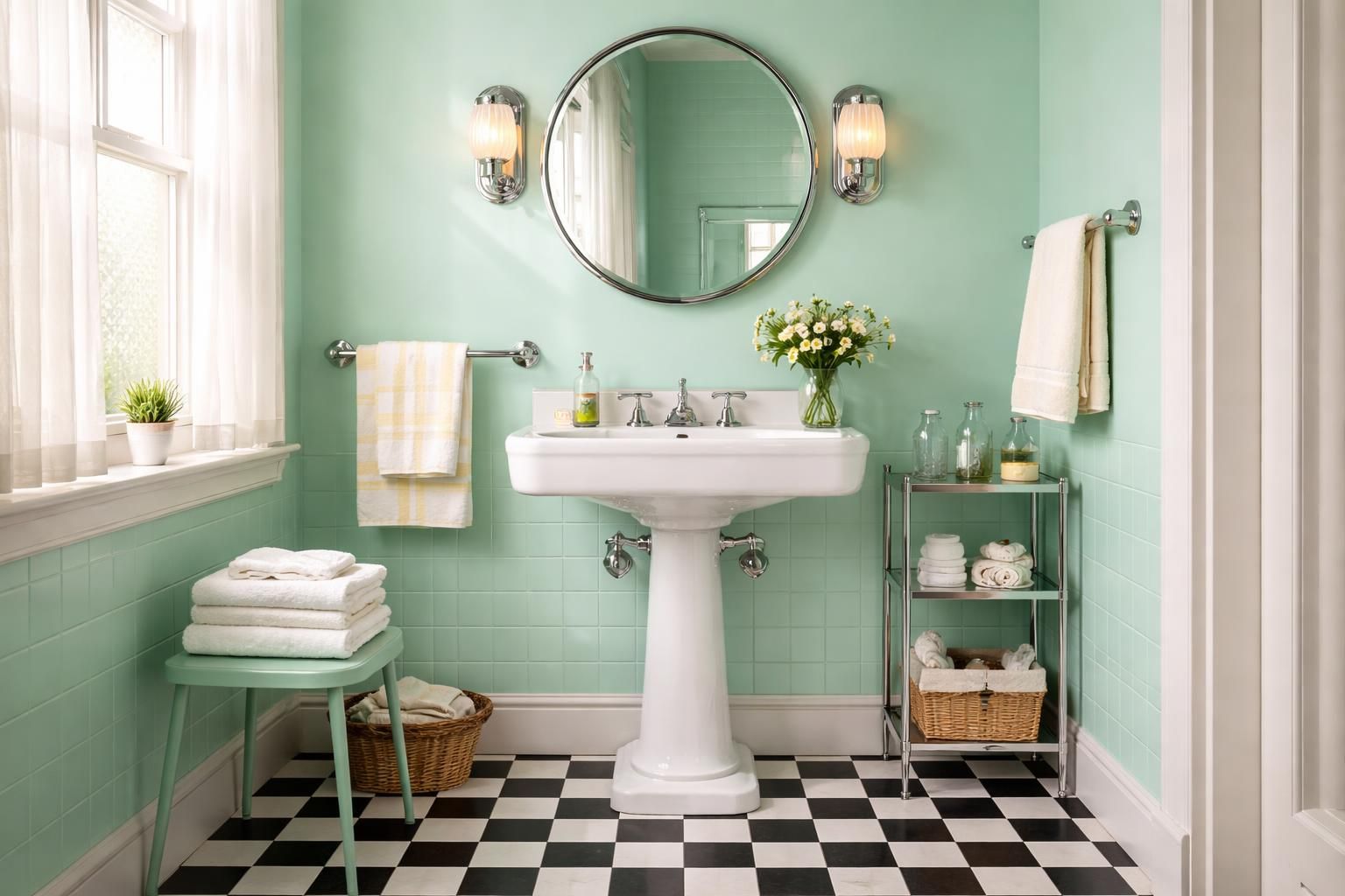 découvrez comment la peinture vert menthe peut transformer votre salle de bain avec un style rétro charmant et rafraîchissant. osez cette couleur tendance pour créer une ambiance unique et pleine de fraîcheur.