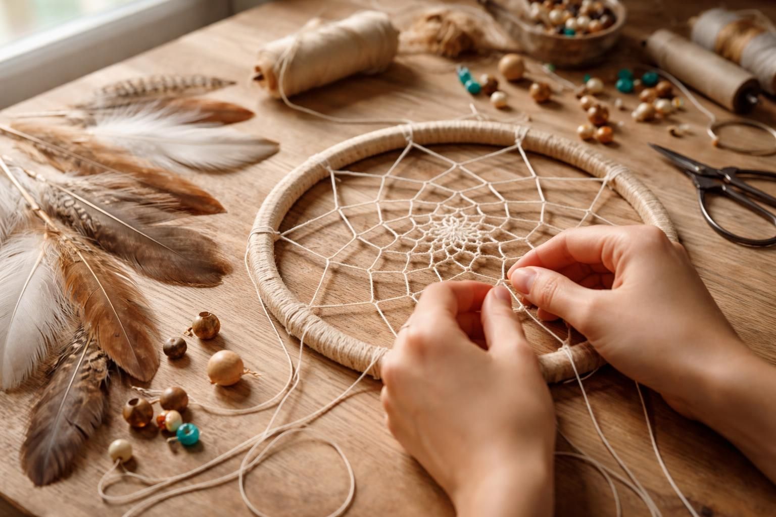 apprenez à fabriquer un attrape-rêves unique avec notre guide étape par étape, incluant la réalisation des nœuds, la décoration avec des plumes et des perles pour un résultat personnalisé et esthétique.