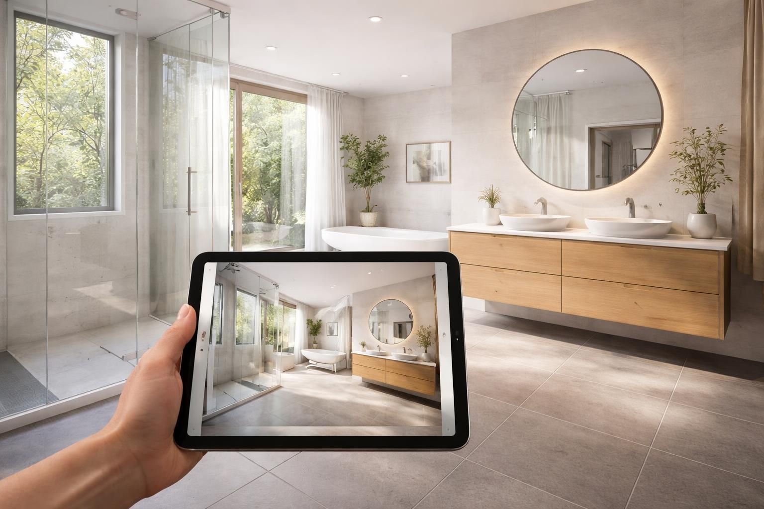 découvrez notre application ipad pour visualiser et aménager facilement votre salle de bain, en plaçant meubles et optimisant la circulation.