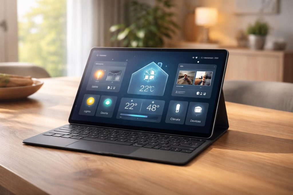 découvrez un dashboard windows autonome spécialement conçu pour la domotique, intégré sur une tablette tactile microsoft, pour un contrôle facile et immédiat de votre maison connectée.