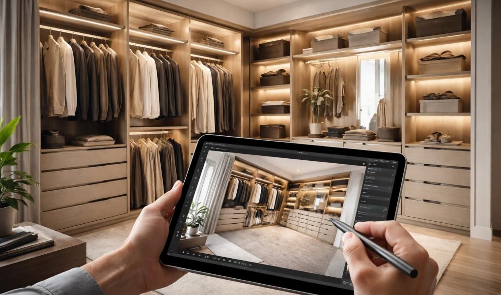 découvrez un dressing sur-mesure optimisé grâce à une tablette tactile microsoft pour un rangement personnalisé et pratique.