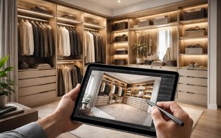découvrez un dressing sur-mesure optimisé grâce à une tablette tactile microsoft pour un rangement personnalisé et pratique.
