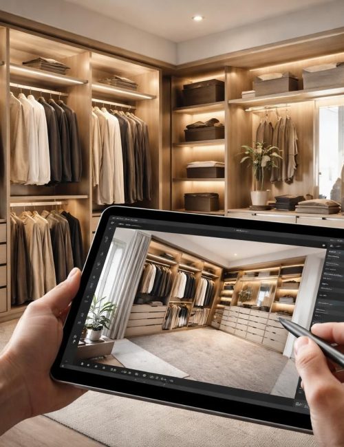 découvrez un dressing sur-mesure optimisé grâce à une tablette tactile microsoft pour un rangement personnalisé et pratique.