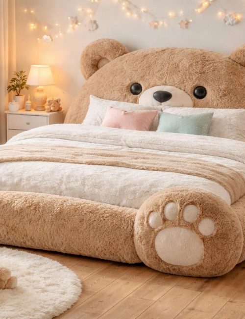 découvrez le lit en forme de nounours pour adultes 2 personnes, l'option idéale pour une chambre ludique et confortable. apportez une touche d'originalité et de douceur à votre espace nuit.