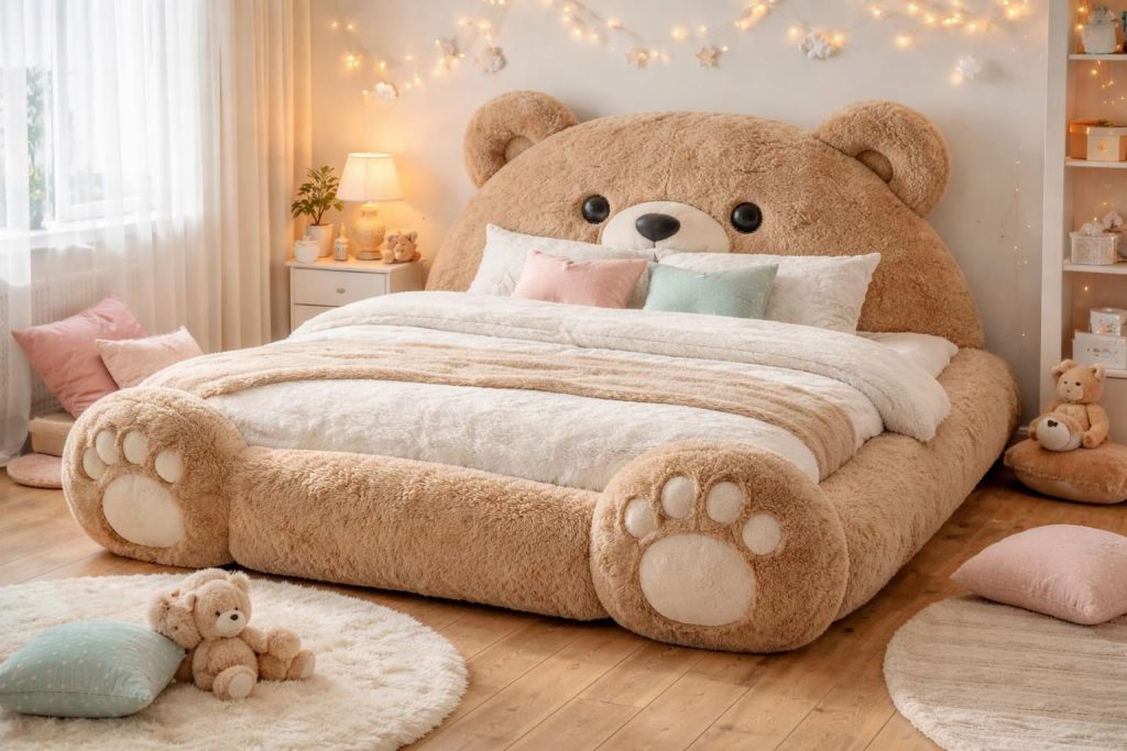 découvrez le lit en forme de nounours pour adultes 2 personnes, l'option idéale pour une chambre ludique et confortable. apportez une touche d'originalité et de douceur à votre espace nuit.